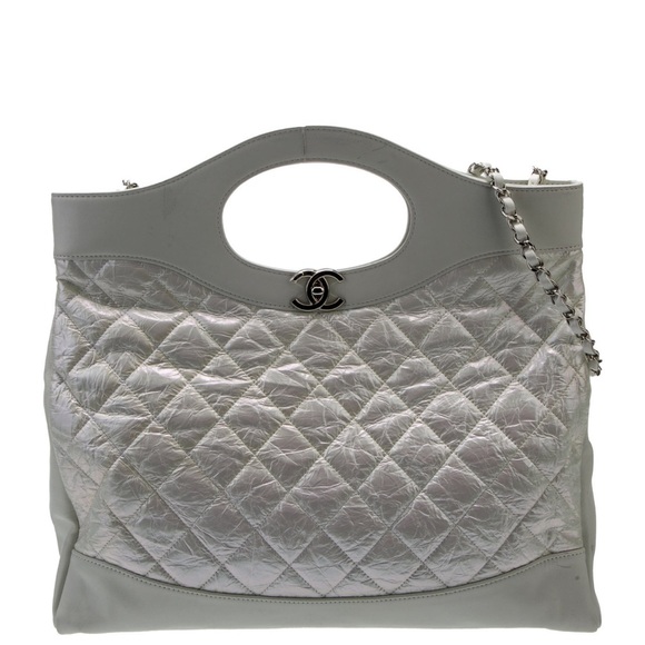 CHANEL Handbags - CHANEL Silver Quilted Tote Bag